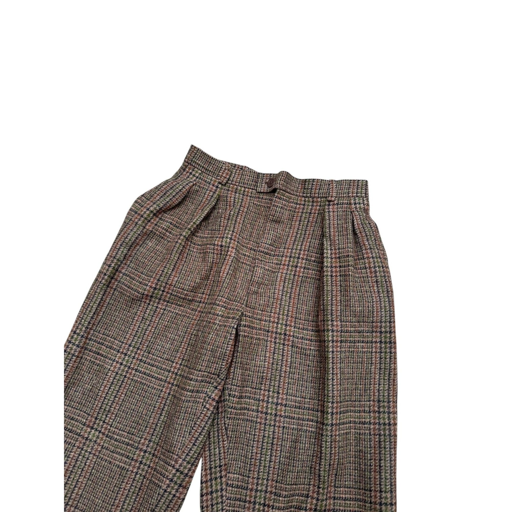 Yves Saint Laurent 1970s Brown Checkered Wool Pants Size 24" / US 00 / IT 34 - 2 Thumbnail