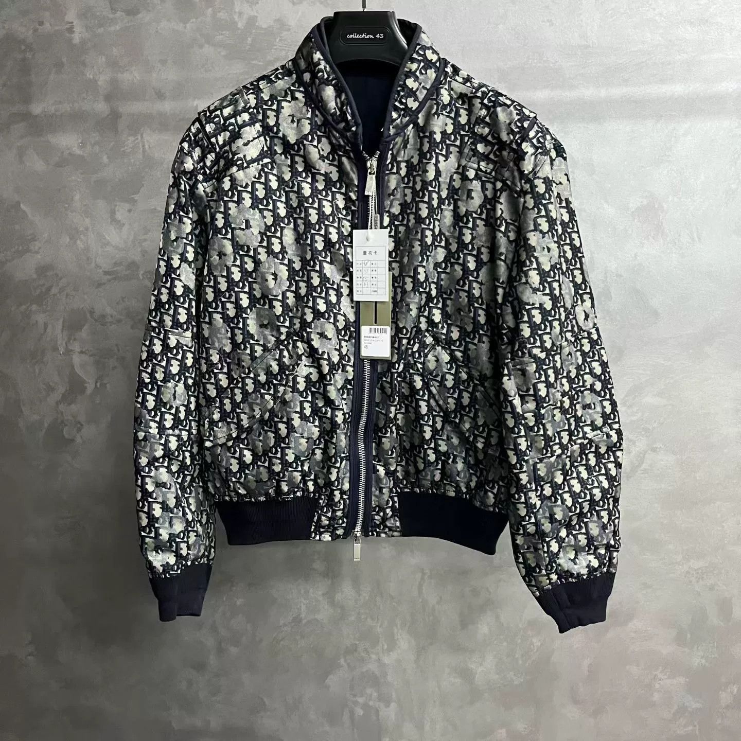 dior blue patterned long sleeve zip jacket