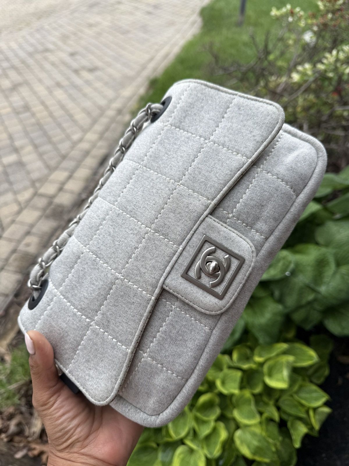 Vintage Chanel Sport 04 Jersey Flap Shoulder Bag Purse Surf in Grey, Women's
