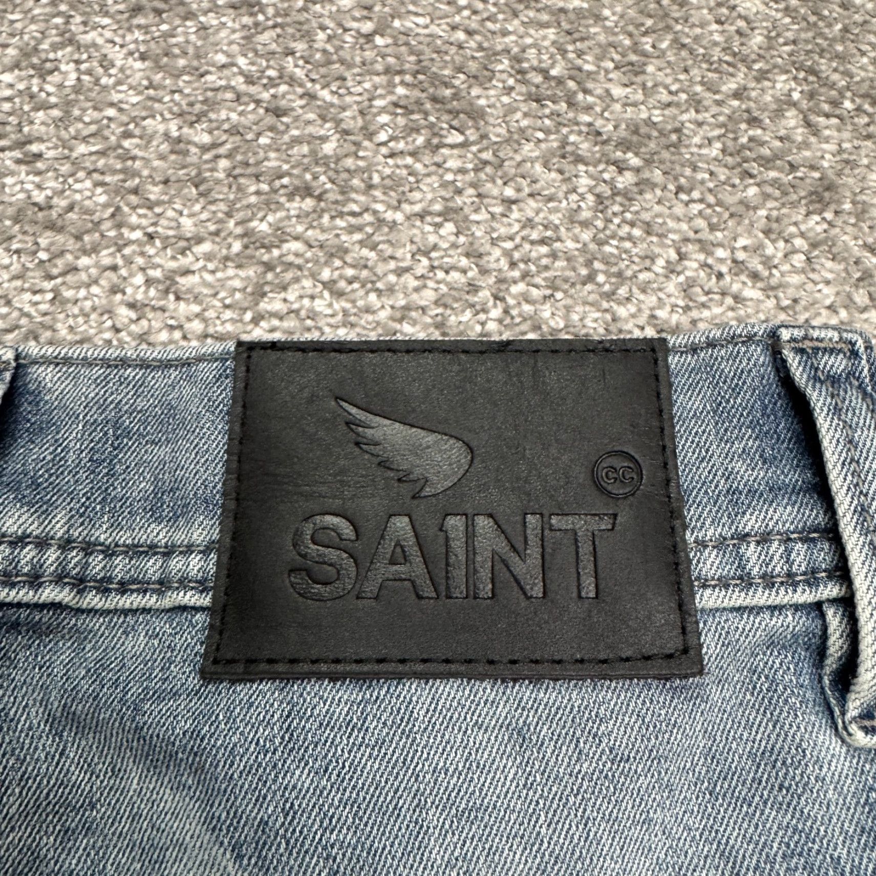 Denime Saint Jeans Jogger Denim Mens 28 Blue Light Wash Streetwear Biker Motorcycle USA Tailored Regular Fit Adult Men Size US 28 / EU 44 - 4 Thumbnail