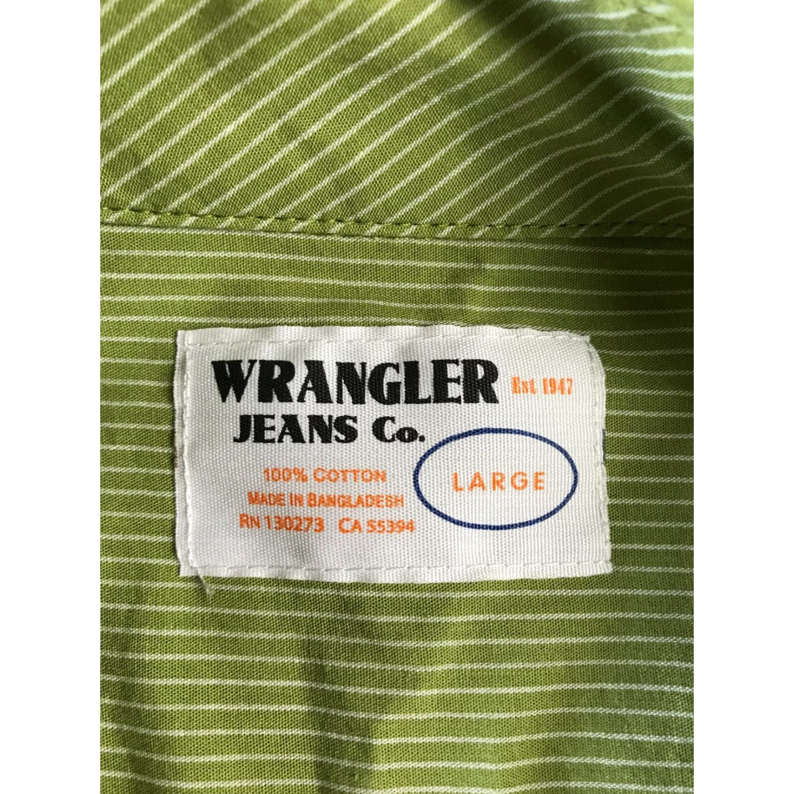 Wrangler Wrangler Shirt Men's Large Green White Striped Button-Up Long Sleeve Western Pearl Collar-Down Size US L / EU 52-54 / 3 - 5 Thumbnail