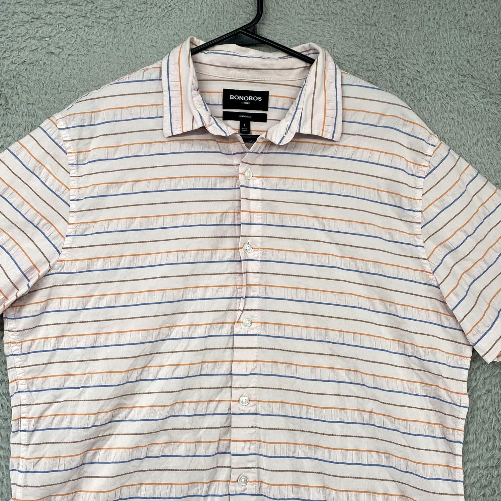Bonobos Bonobos Stretch Shirt Mens L Pink Striped Seersucker Button Up Summer Size US L / EU 52-54 / 3 - 3 Thumbnail