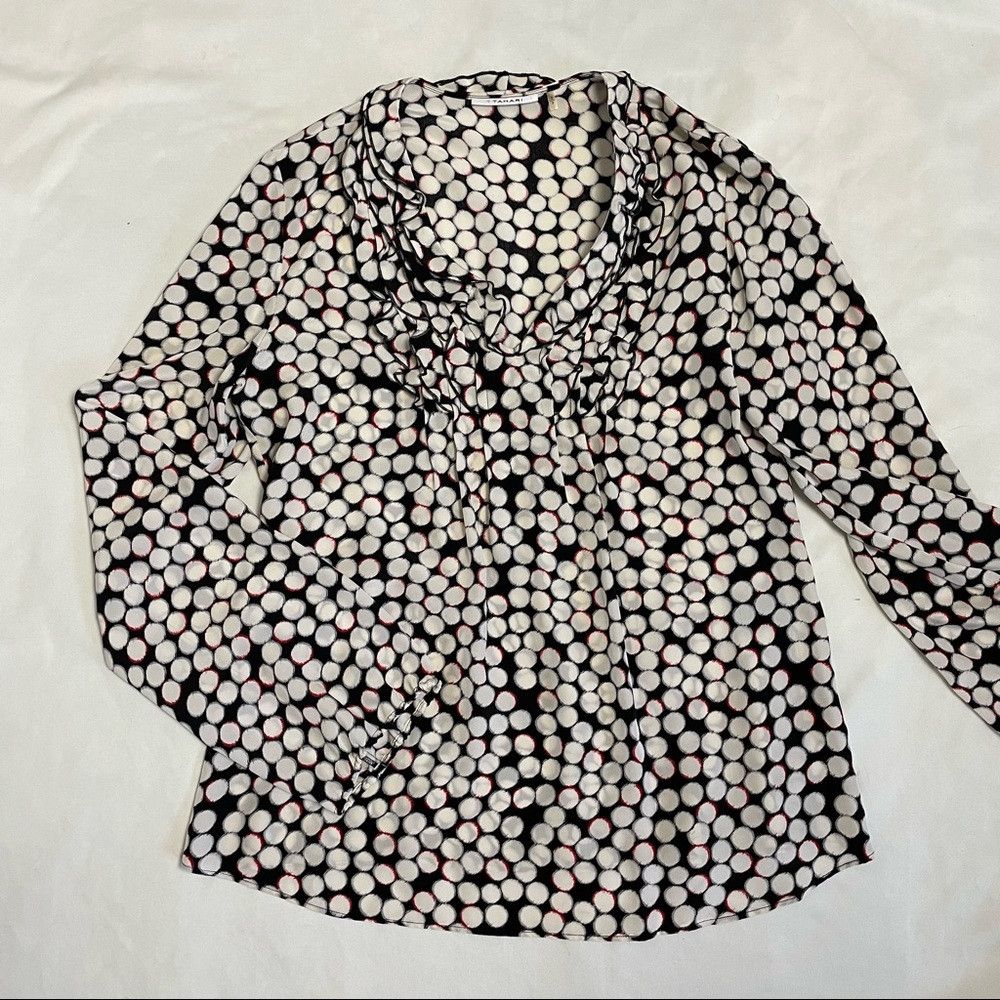 Elie Tahari T Tahari Silk Ruffles Black White Dots Blouse Size S Size S / US 4 / IT 40 - 5 Thumbnail