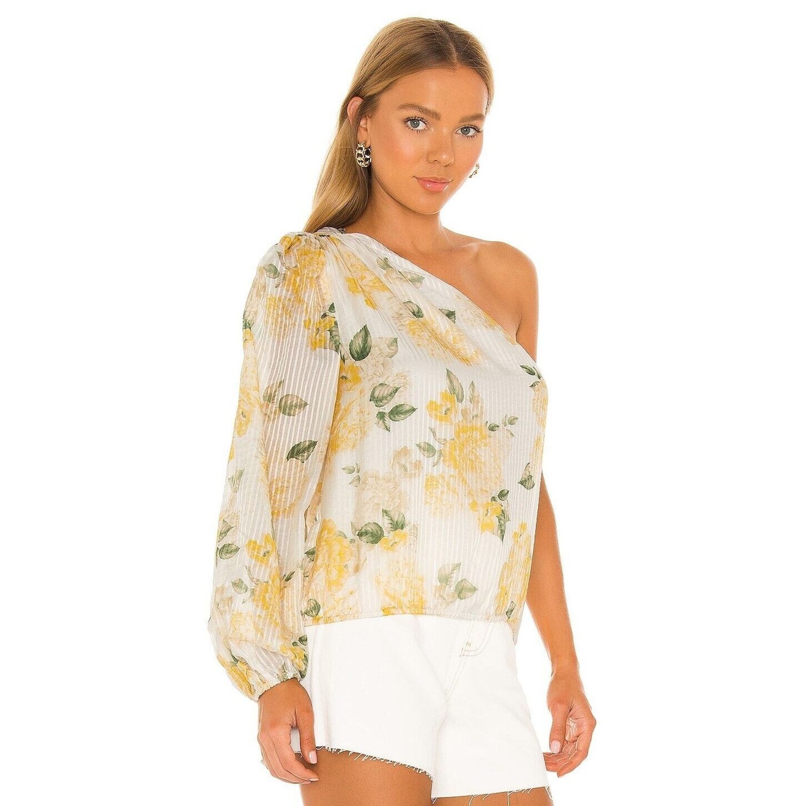 CAMI NYC Cami NYC Women Floral Yellow Silk Blend Blouson Top Size M Size M / US 6-8 / IT 42-44 - 2 Thumbnail
