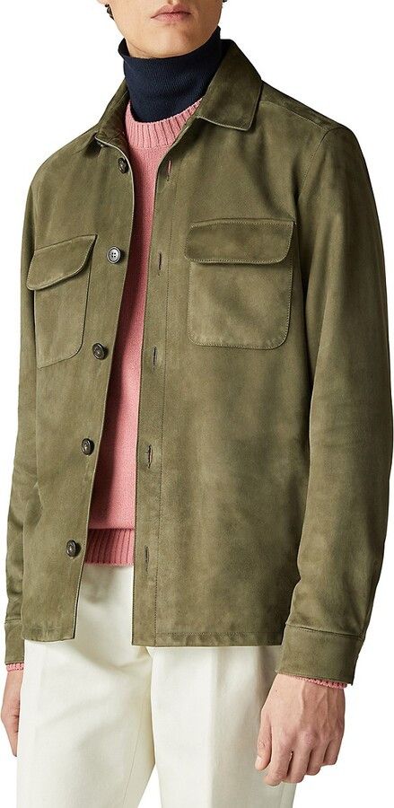 Loro Piana o1w1db10824 Lowe Suede Overshirt in Olive Green Size US L / EU 52-54 / 3 - 3 Thumbnail