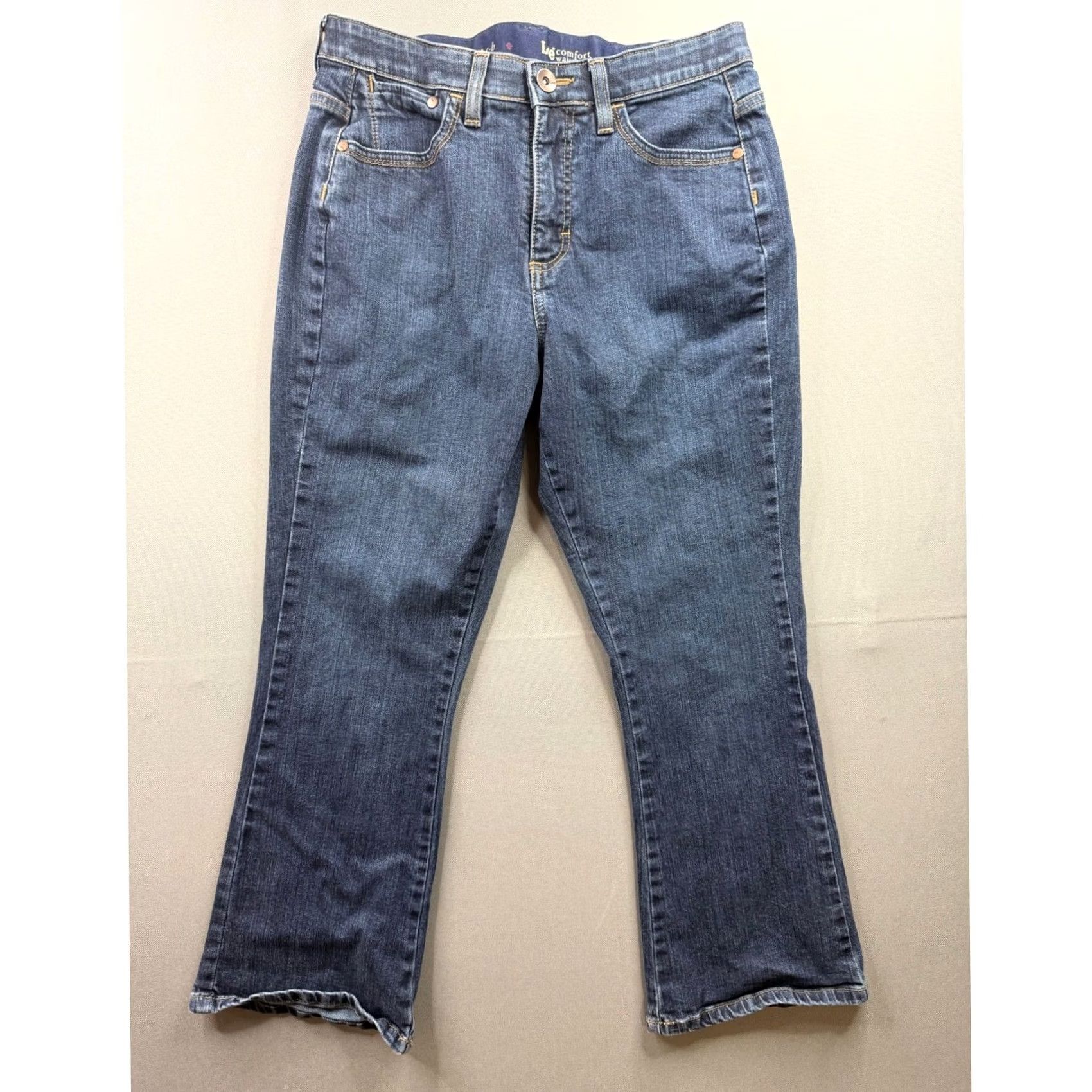 Lee Lee Jeans Women Dark Blue Comfort Waistband Stretch Straight Leg 30x26 Petit Back Pockets Flap Button 5-Pocket Design Vintage No Size 32" / US 10 / IT 46 - 4 Thumbnail