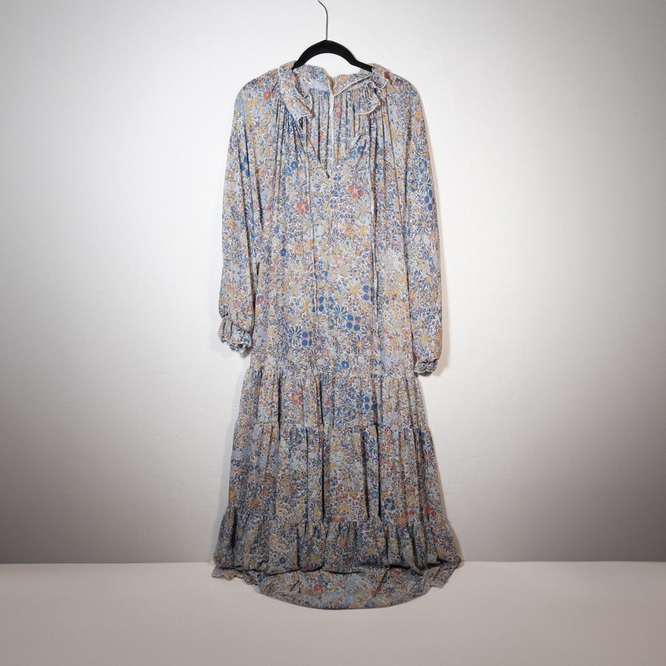 image of Free People Felling Groovy Chiffon Micro Floral in Blue, Women's (Size Small)