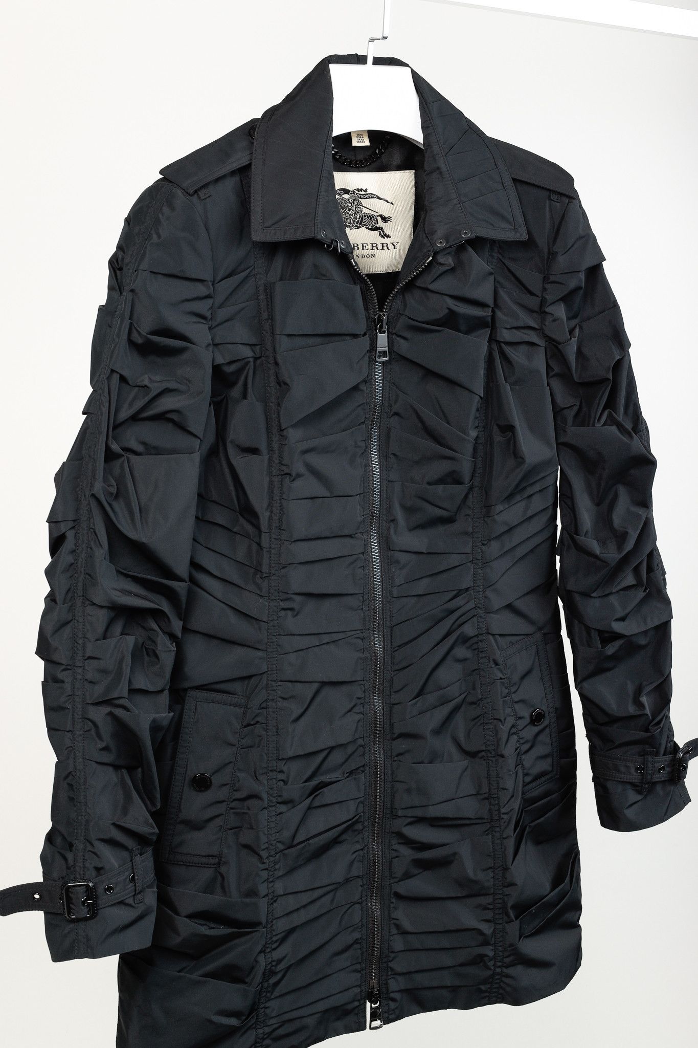 Burberry Burberry Roemead Black Allover Ruched Zip Coat Size M / US 6-8 / IT 42-44 - 3 Thumbnail