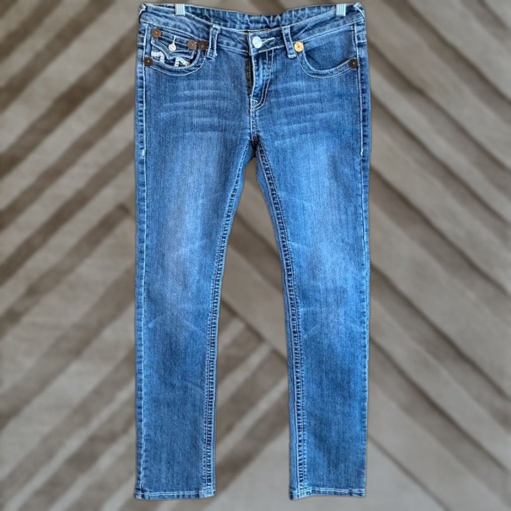 True Religion True Religion Jeans Womens Blue Low Rise Straight Leg Embroidered 100% Cotton 29 Size 29" - 1 Thumbnail