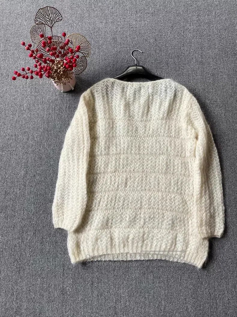 Saint Laurent Paris Saint Laurent Paris Feather Pattern Openwork Mohair Sweate Size US M / EU 48-50 / 2 - 2 Thumbnail