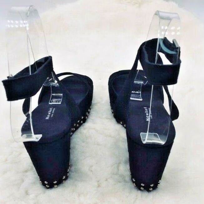 Vintage Newbark LA Maggie Platform Black Suede Studded Wedge Wrap Strap Size 9.5 M Size US 9.5 / IT 39.5 - 5 Thumbnail
