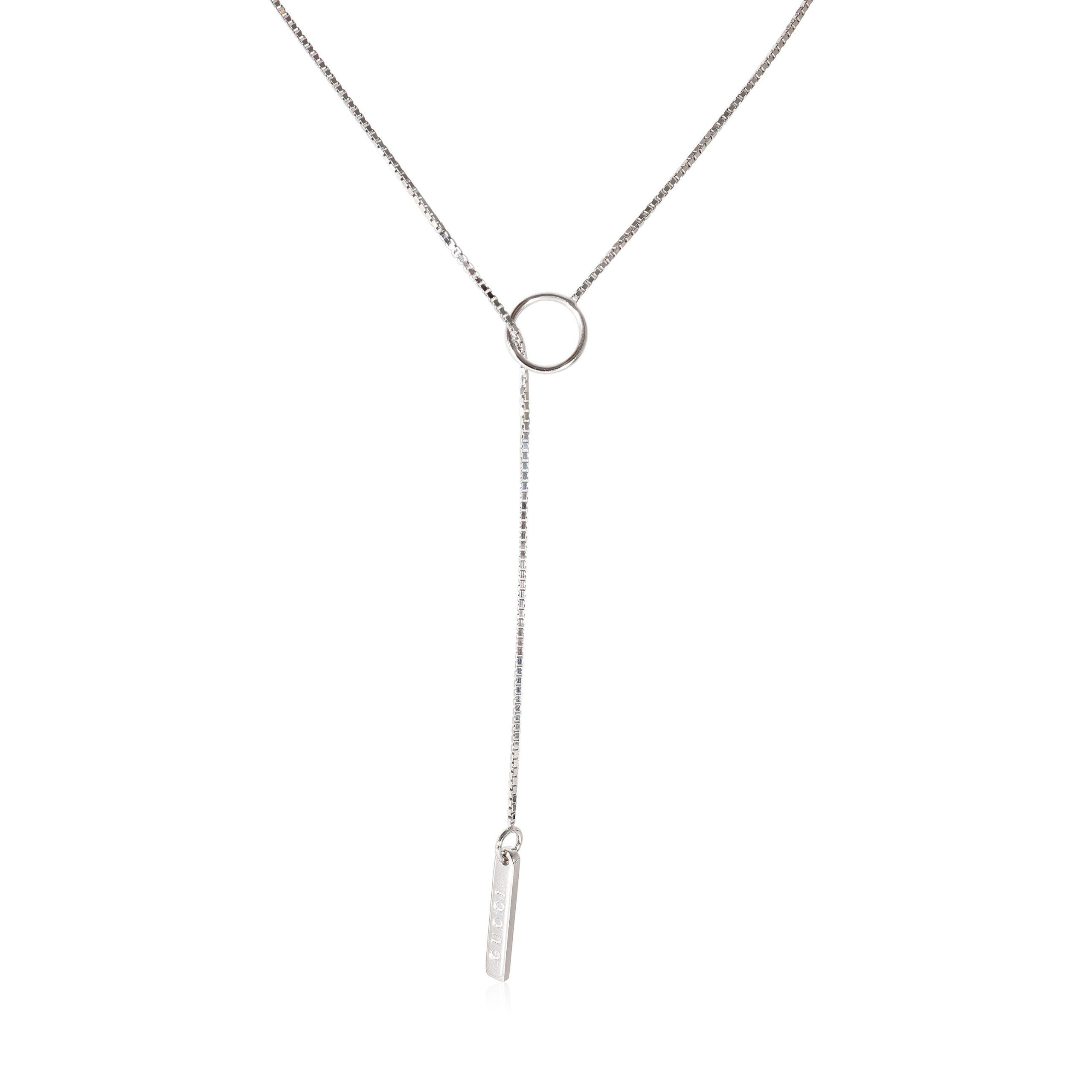 image of Gucci Logo Lariat Chain Bar Necklace In 18K White Gold, Women's
