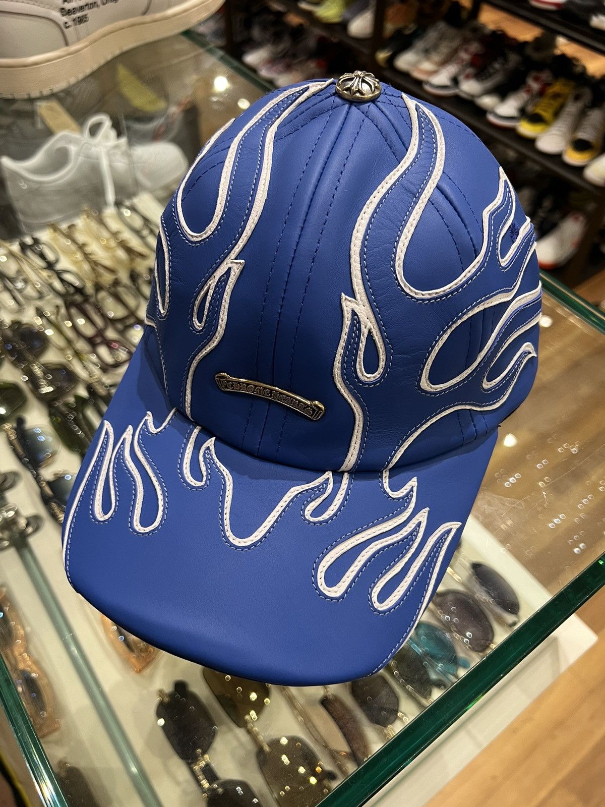 Chrome Hearts Chrome Hearts VIP Leather Flame Baseball Cap Blue Hat Size ONE SIZE - 3 Thumbnail