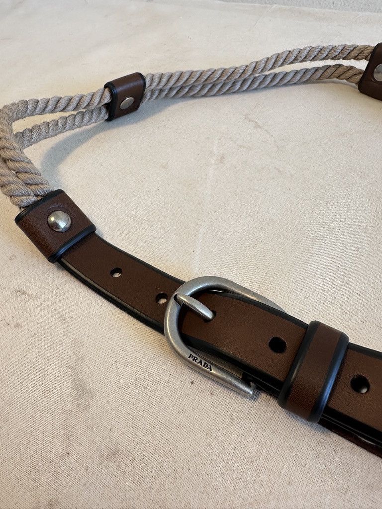 Prada Men's Leather And Rope Belt Size 32 - 2 Thumbnail