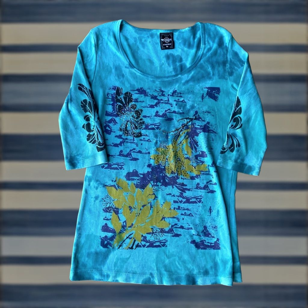 Vintage VINTAGE Sledge USA Rhinestone Top T-Shirt XL Blue Tie Dye Grunge Y2K Women Size XL / US 12-14 / IT 48-50 - 1 Thumbnail