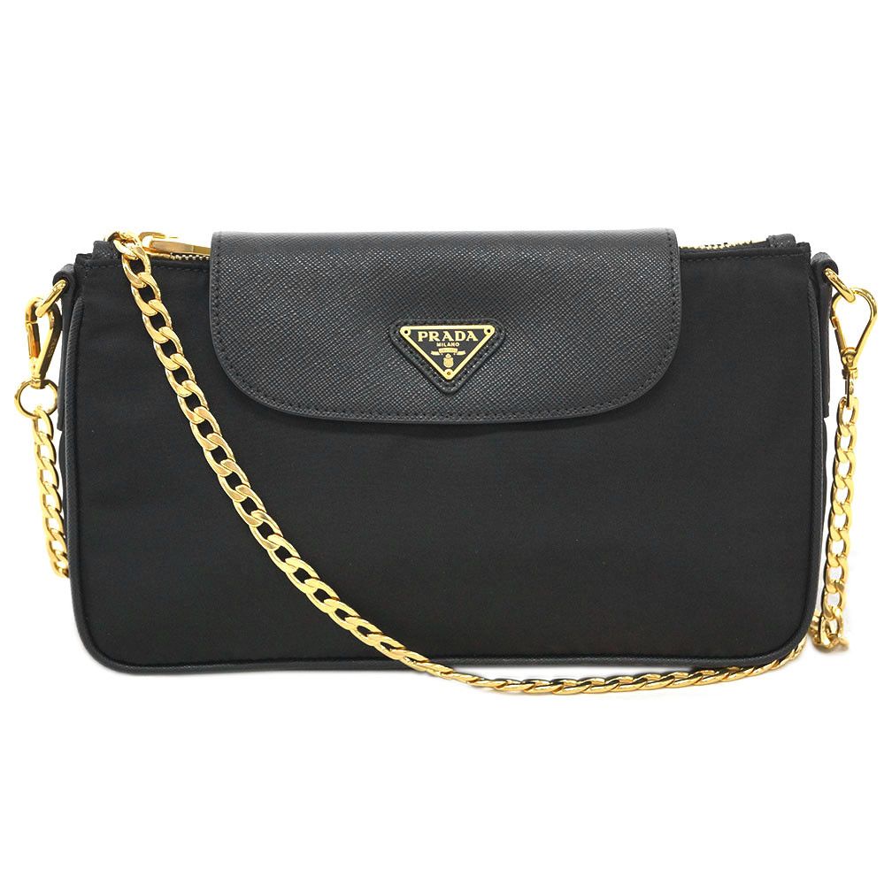 Prada Bandoliera Tessuto Saffiano Nero Shoulder Pochette Chain Strap Bag