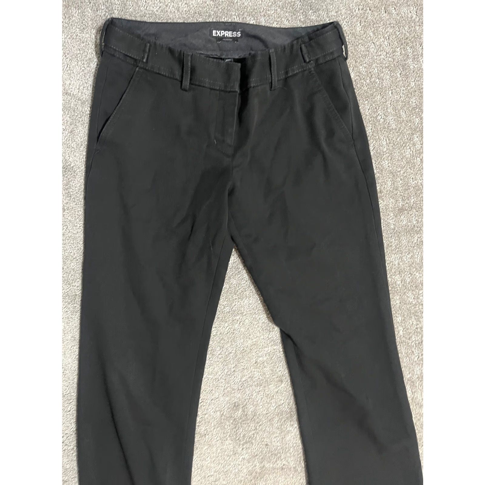 Express Express Columnist Pants Womens 00 Black Mid Rise Flat Front Ankle Straight Size 24" / US 00 / IT 34 - 2 Thumbnail