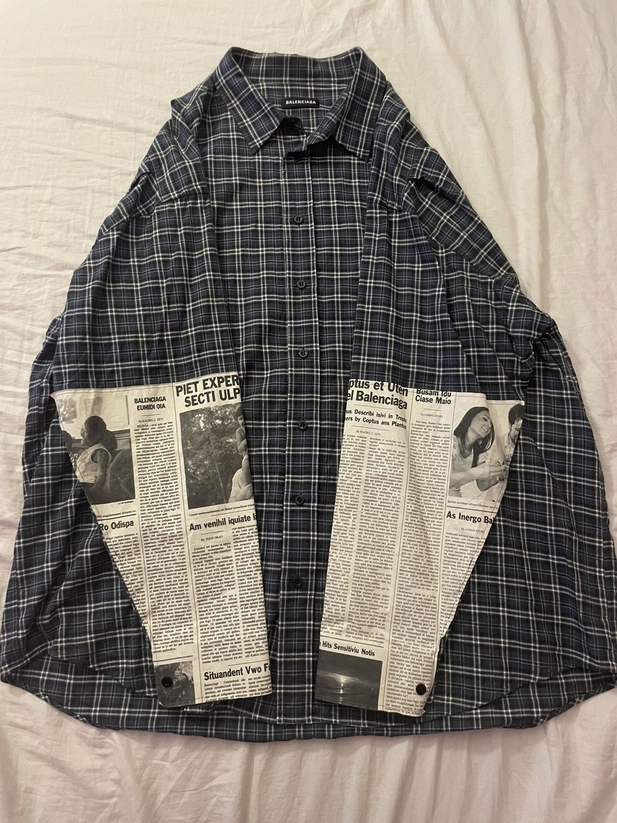 Balenciaga spliced newspaper sleeve flannel