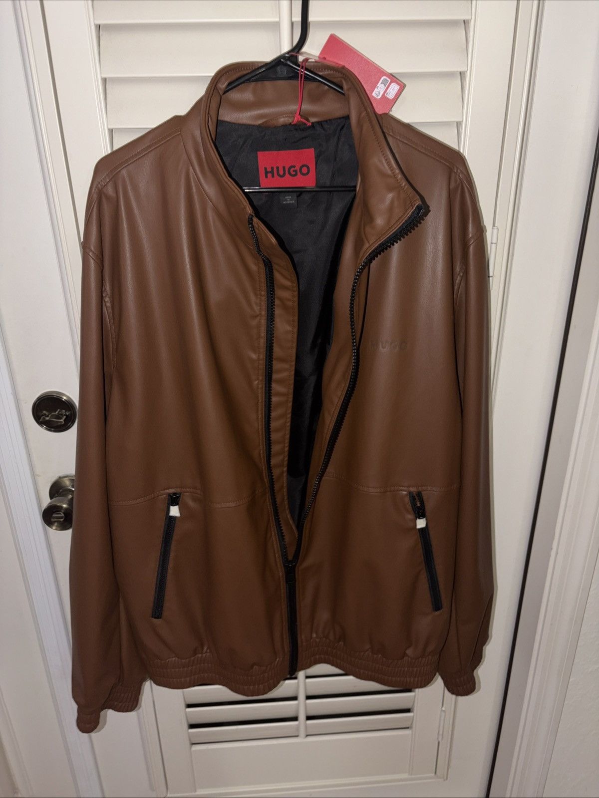 Hugo Boss HUGO BOSS slim fit Brown bomber jacket Vegan leather Size US XXL / EU 58 / 5 - 2 Thumbnail