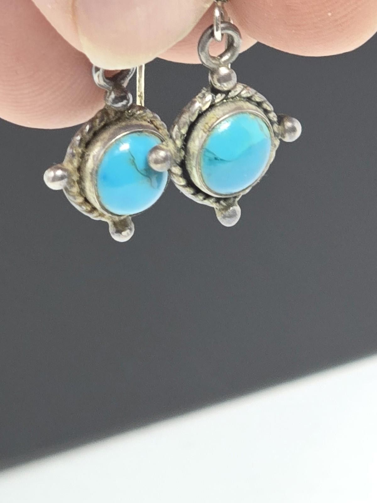 Sterling Silver ​Vtg STERLING Silver Turquoise Dangle Earrings Size ONE SIZE - 7 Thumbnail