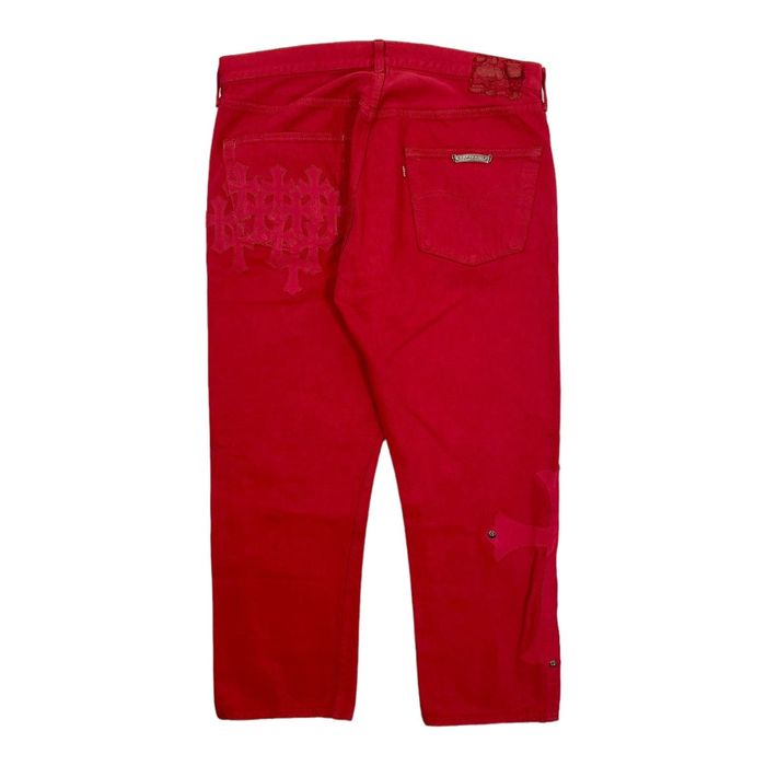 CHROME HEARTS X LEVI LEATHER CROSS PATCH JEANS - RED