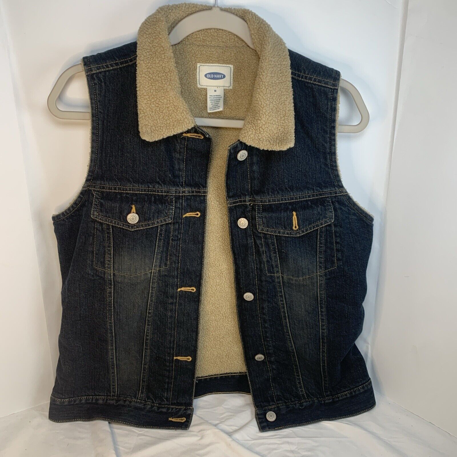 Vintage Vintage Old Navy Blue Jean Denim Sherpa Lined Vest M Medium Size M / US 6-8 / IT 42-44 - 2 Thumbnail
