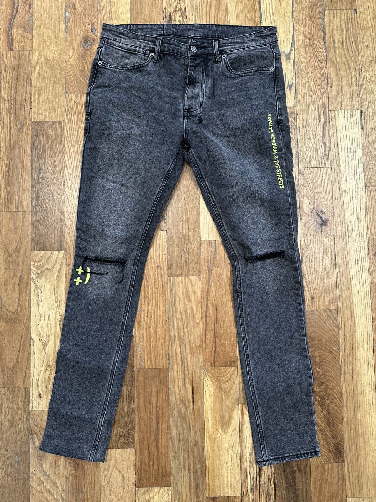 Ksubi Royalty Heroism Knee Rip Grey Denim Jeans Size 33