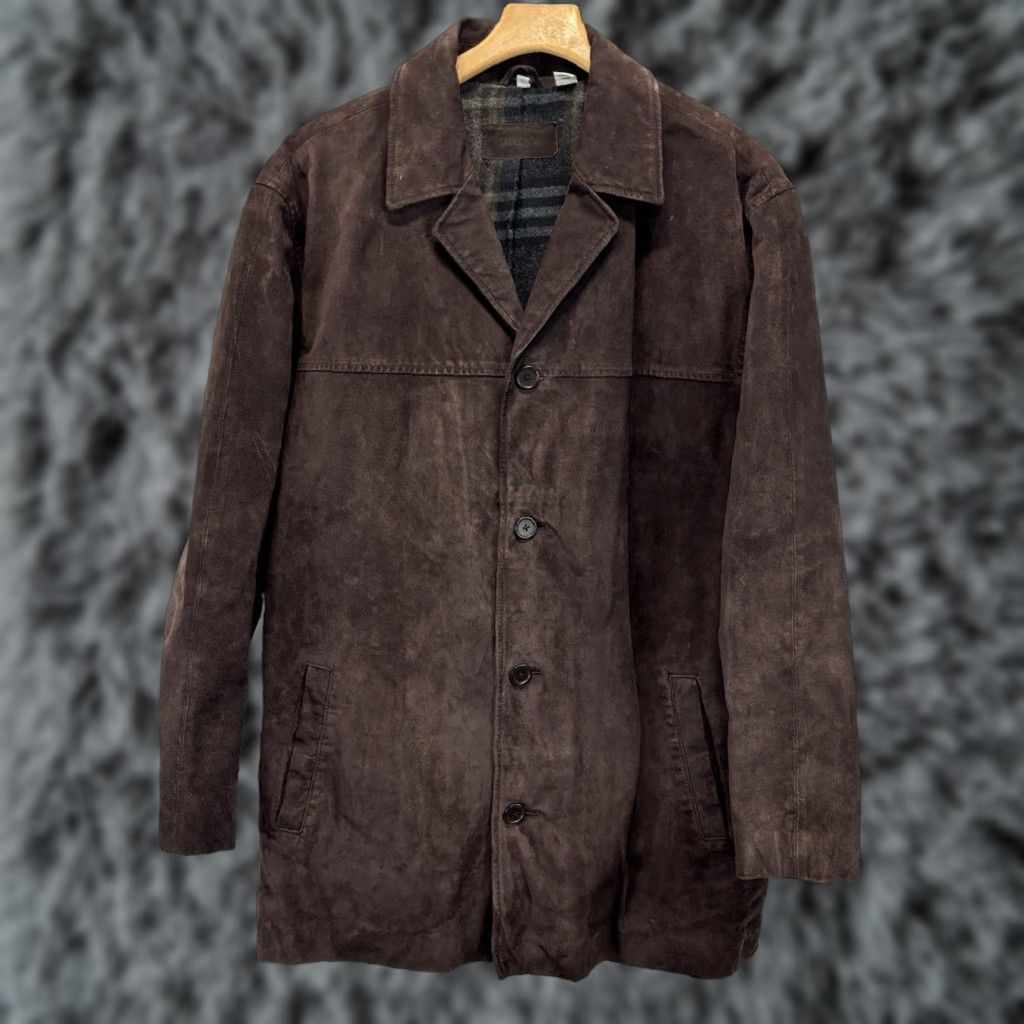 CHOCOOLATE Vtg Savile Row Brown Suede Car Coat Mens L Chocolate Brown Flannel Blanket Lined Size US L / EU 52-54 / 3 - 1 Thumbnail