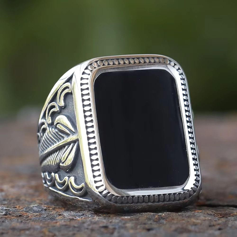 Jewelry Black Onyx Stone Punk Rings Religious Size ONE SIZE - 3 Thumbnail