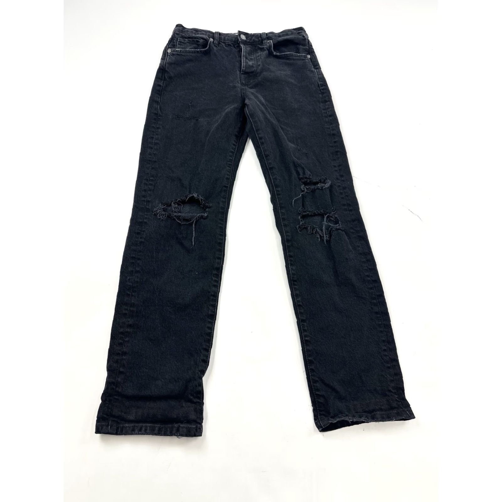 Vintage We The Free Free People Jeans Women’s 25 Black High Rise Distressed Bohemian Straight Mens? Size 42" / US 20 - 2 Thumbnail