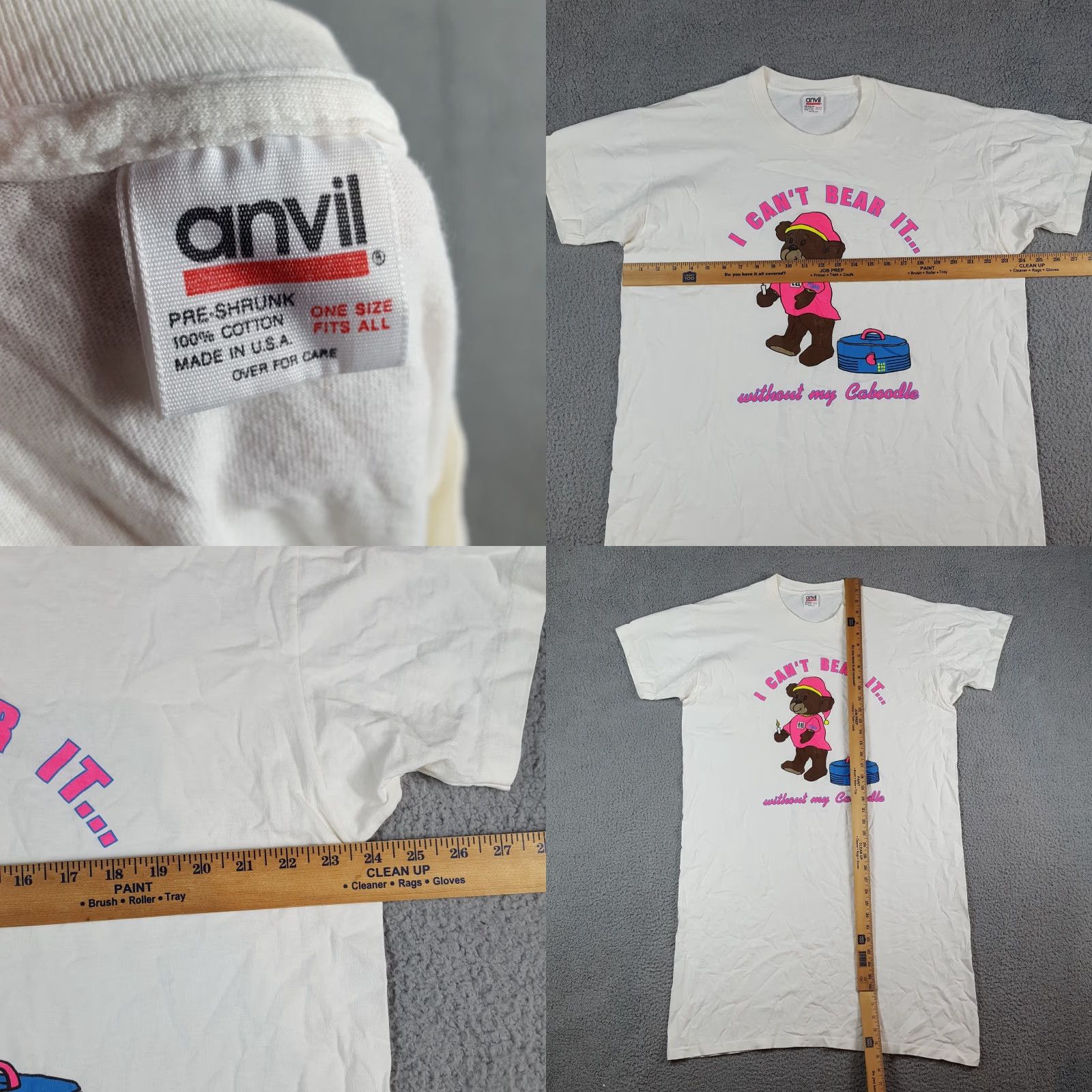 Anvil VINTAGE Caboodle Bear Sleep Tee One Size T-Shirt White Cotton Anvil Women 90s Teddy Cute Rock Vintage Y2K Outdoors Size ONE SIZE - 8 Thumbnail