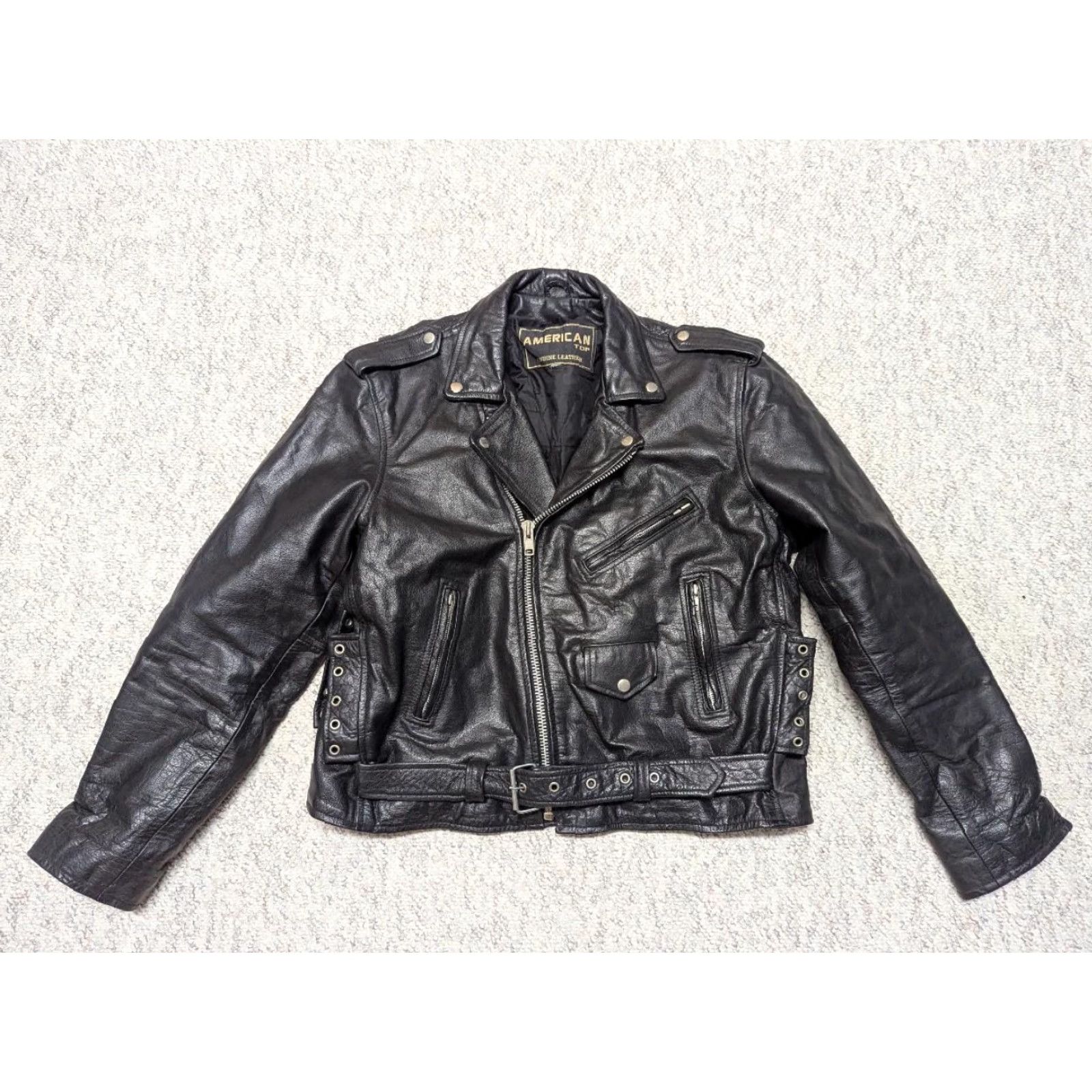 VINTAGE motorcycle jacket leather 44 black Mens L Biker Punk