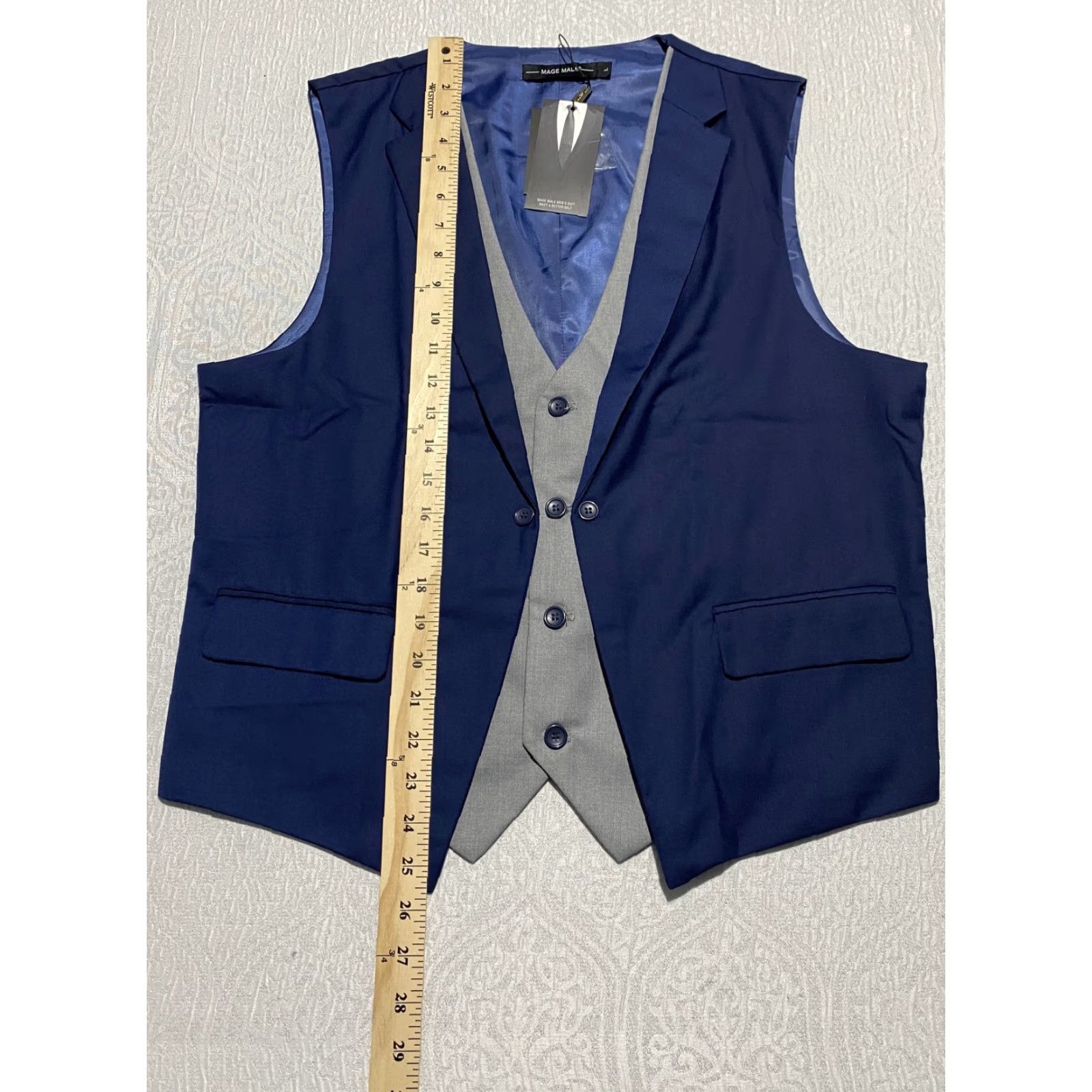 Vintage Mage Male Vest Mens Large Blue Gray Suit Waistcoat Business Formal Dress Jacket Shirt? Size US L / EU 52-54 / 3 - 3 Thumbnail