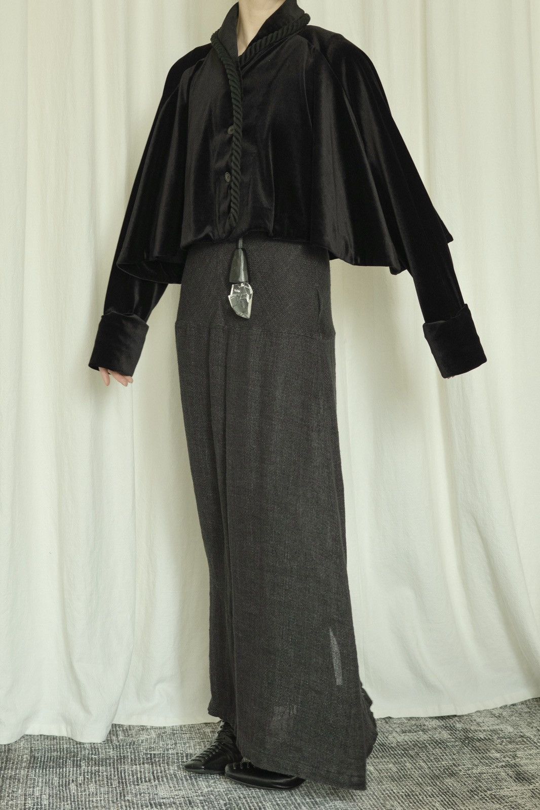 Romeo Gigli Romeo Gigli 1990s Black Velvet Rope Trim Cape Jacket Size M / US 6-8 / IT 42-44 - 4 Thumbnail