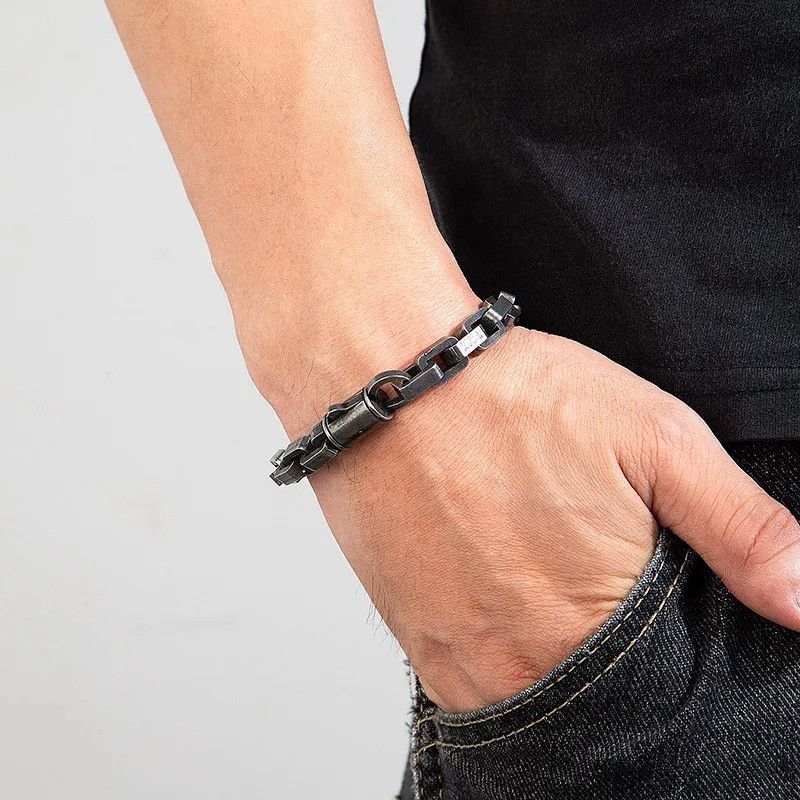 Other Black Heavy Retro Link Chain Bracelet Bangles Gift For Him Size ONE SIZE - 6 Thumbnail