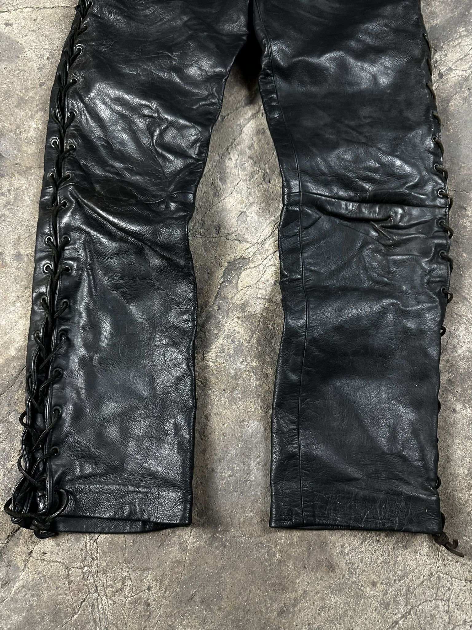 Genuine Leather 90s Vintage Avant Garde Oversized Leather Biker Pants Size US 34 / EU 50 - 2 Thumbnail