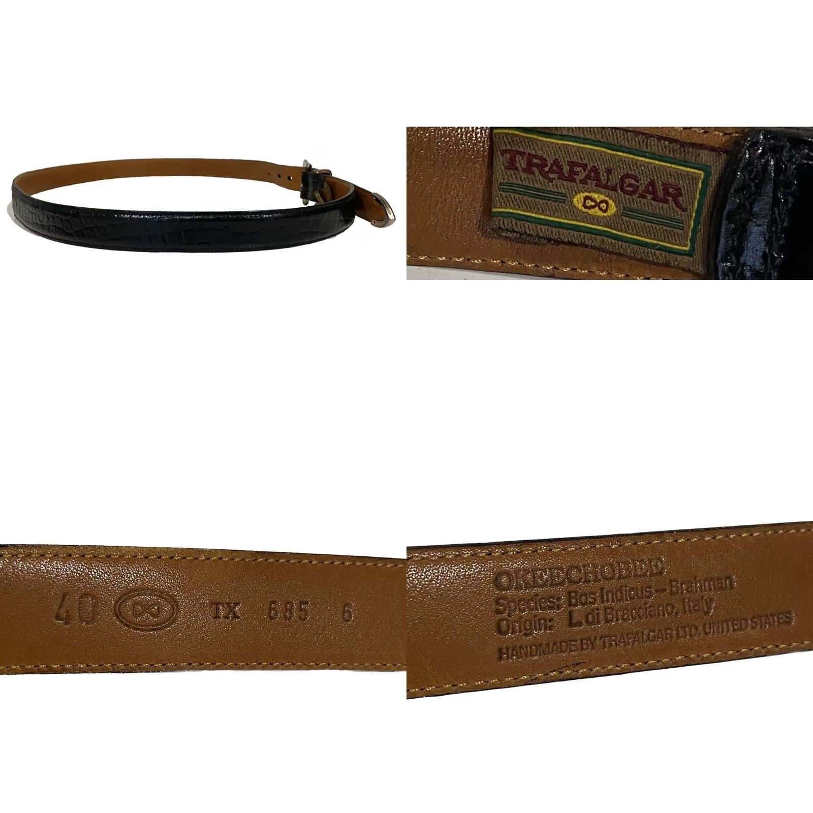 Vintage Trafalgar Belt Black Leather Croc Texture Size 40 Mens Okeechobee Brahman Size 40 - 10 Thumbnail