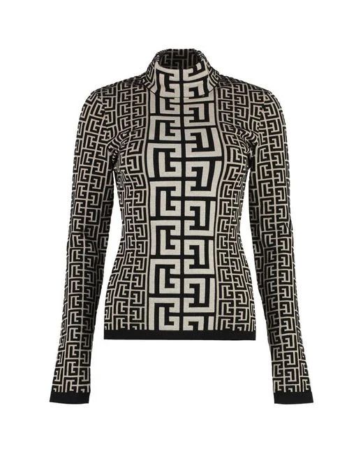 Balmain o1w1db10624 High neck Monogram Wool Sweater in Black Size S / US 4 / IT 40 - 1 Thumbnail