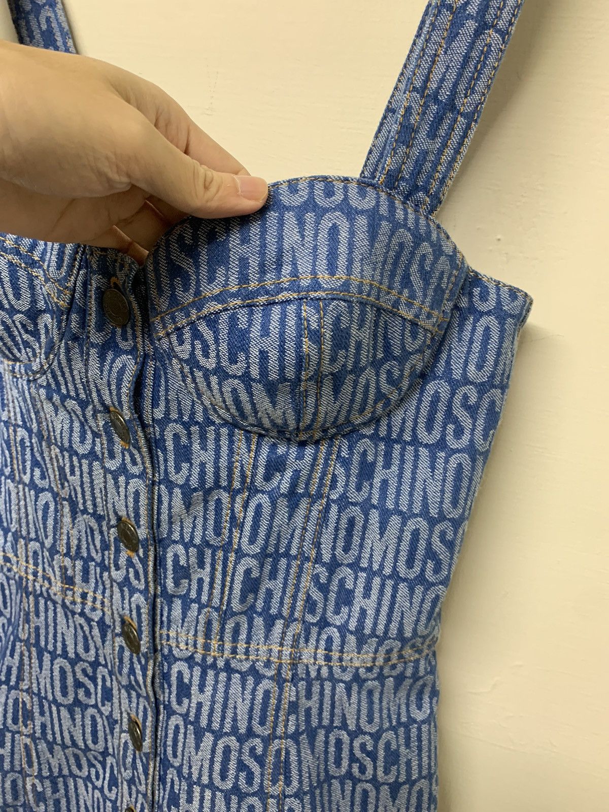 Moschino MOSCHINO Denim Jacquard Logo Bustier Mini Dress Size S / US 4 / IT 40 - 4 Thumbnail