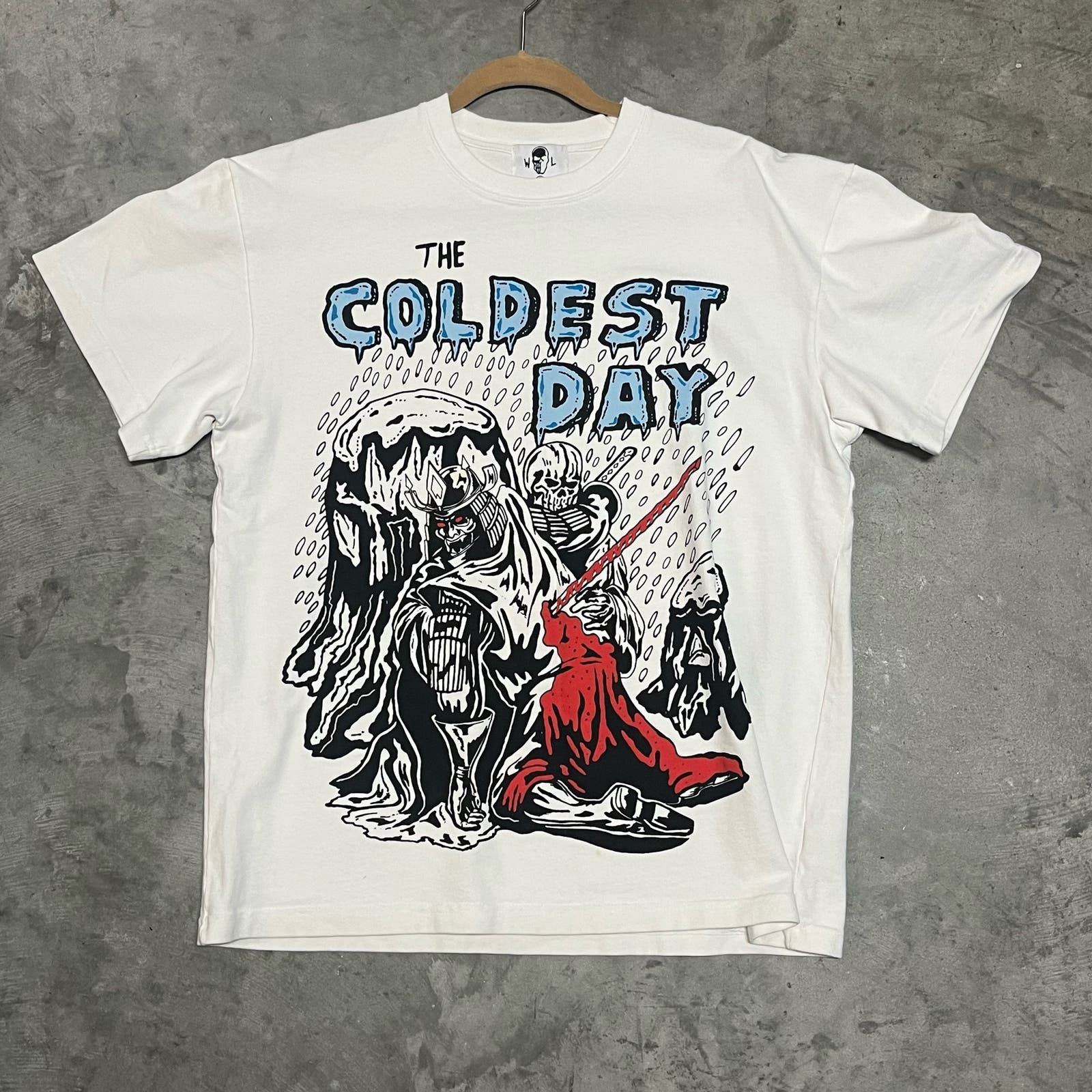 image of Warren Lotas The Coldest Day T-Shirt in White, Men's (Size Medium)