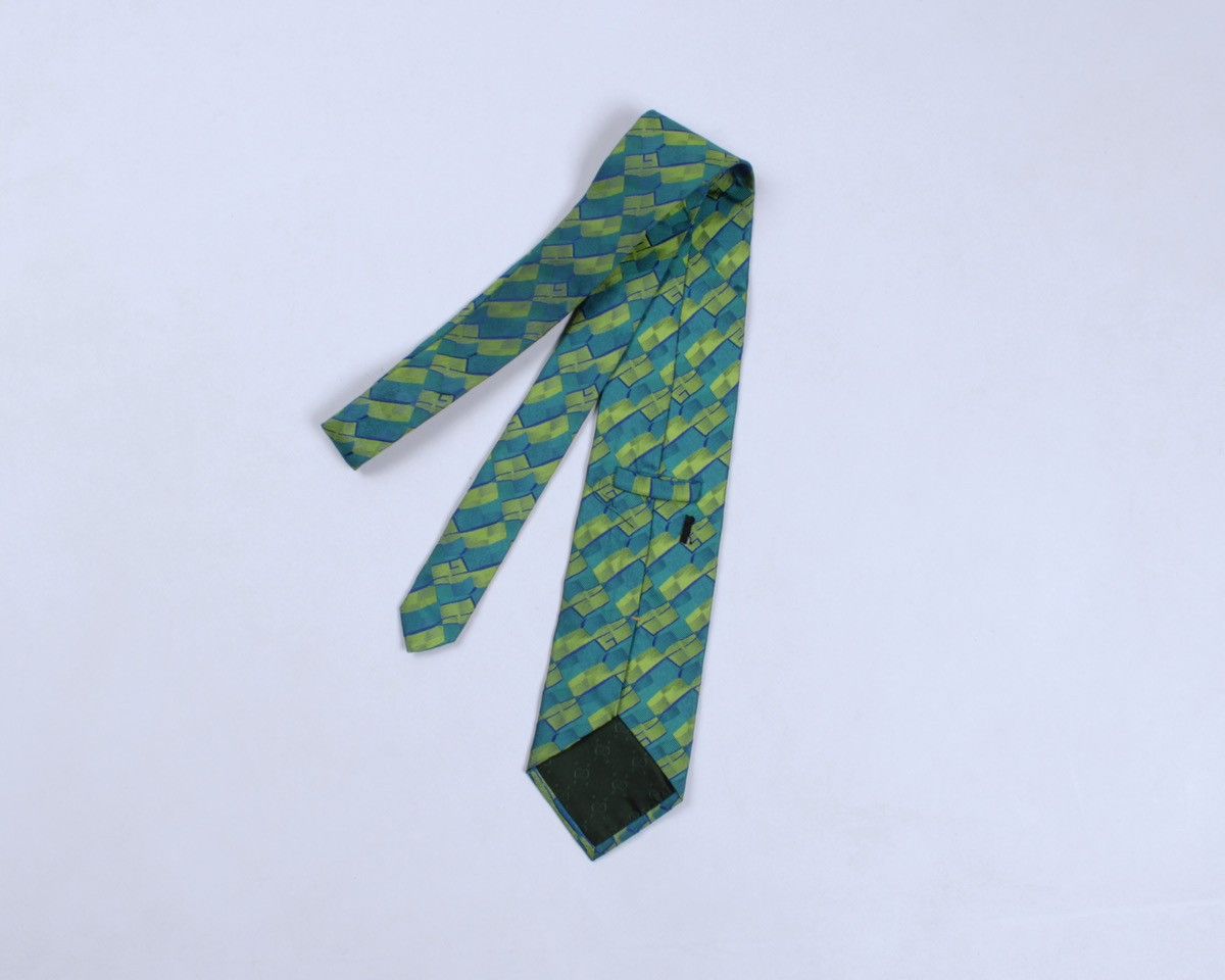 Designer × Gucci × Vintage GUCCI Vintage Geometric Monogram Logo GG Green Silk Tie Size ONE SIZE - 3 Thumbnail