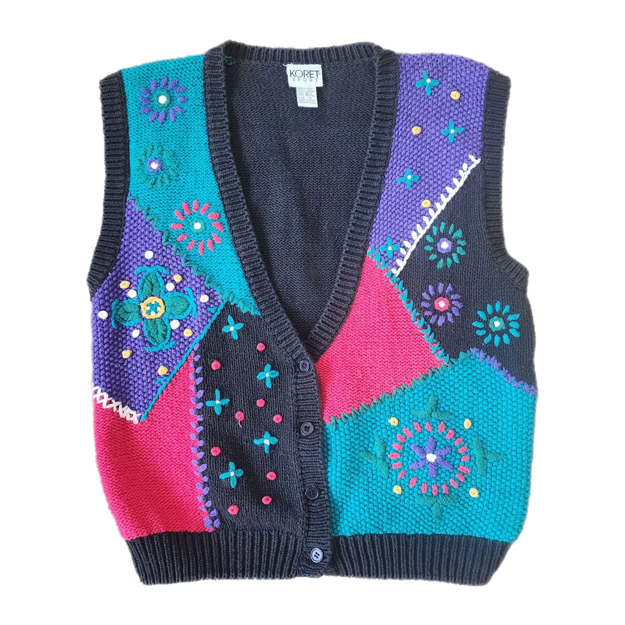 Image of Vintage Sweater Vest Crochet Knit 80's 90's Cottagecore Granny in Black, Women's (Size XL)