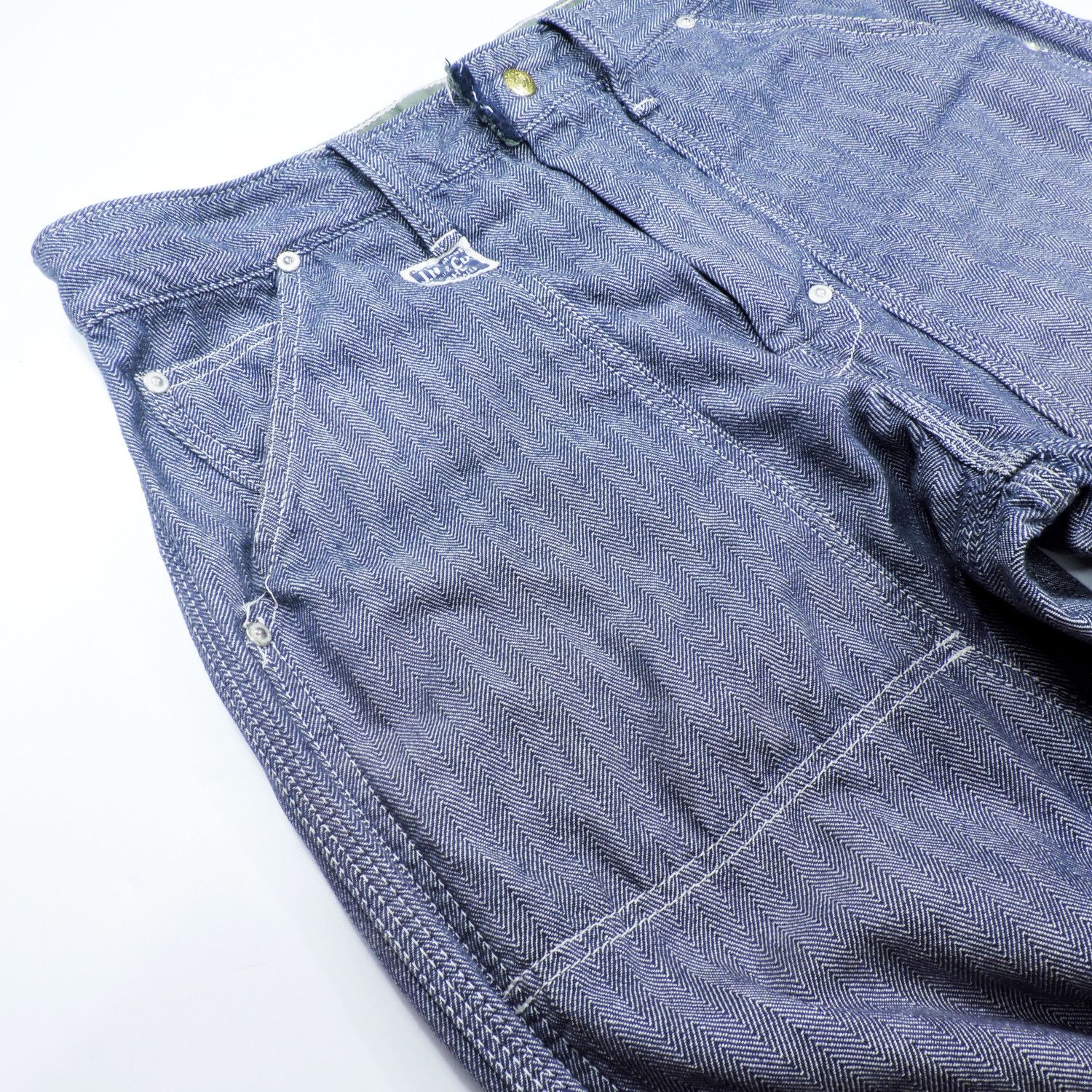 The Real McCoy's 8HU LOT 724 DOUBLE KNEE HERRINGBONE LIGHT CHAMBRAY TROUSERS Size US 32 / EU 48 - 14 Thumbnail