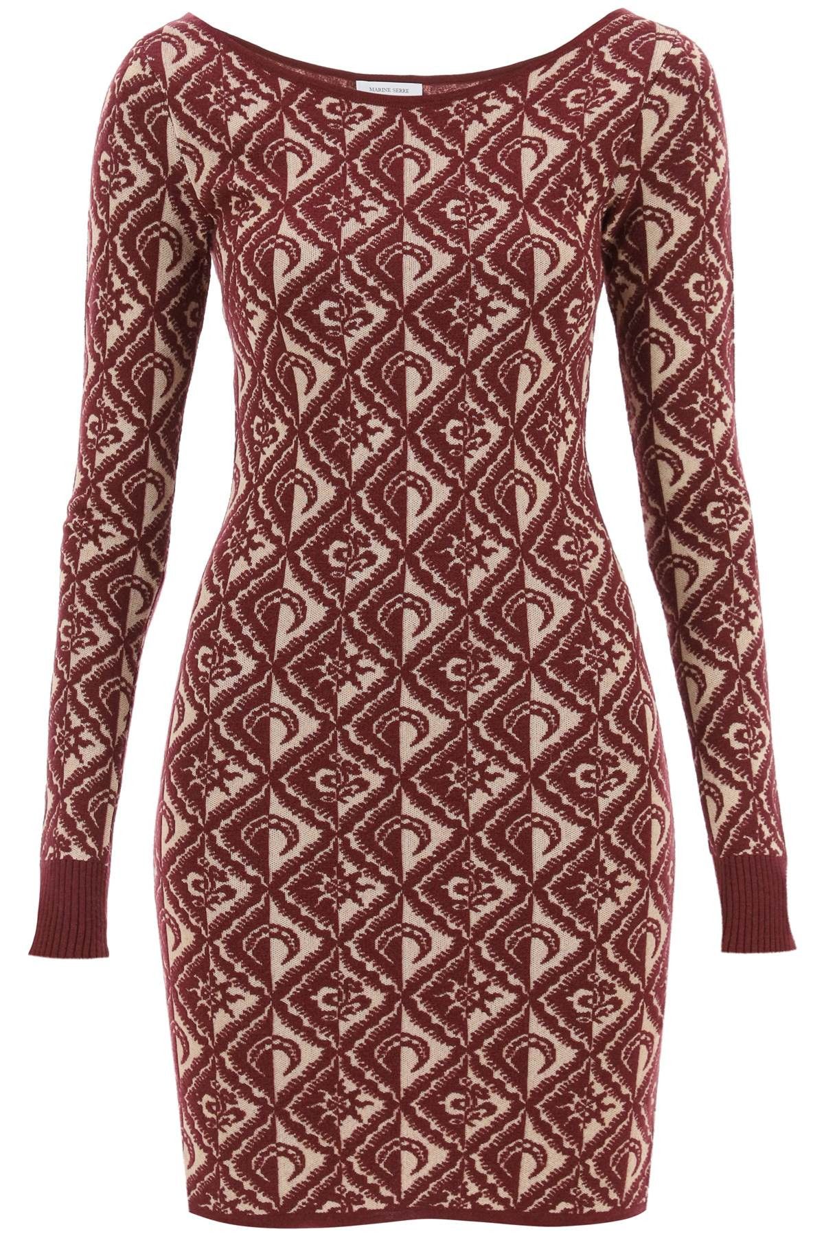 image of Marine Serre Moon Diamant Jacquard Knit Mini Dress in Beige, Women's (Size Medium)