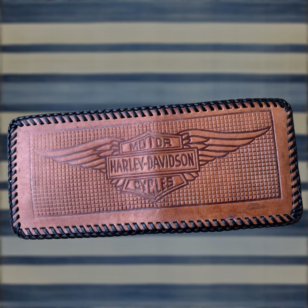 Harley Davidson Harley-Davidson Wallet Leather Bi Fold 90s Brown Genuine Hand Tooled Whipstitch Mens Vintage Size ONE SIZE - 1 Thumbnail