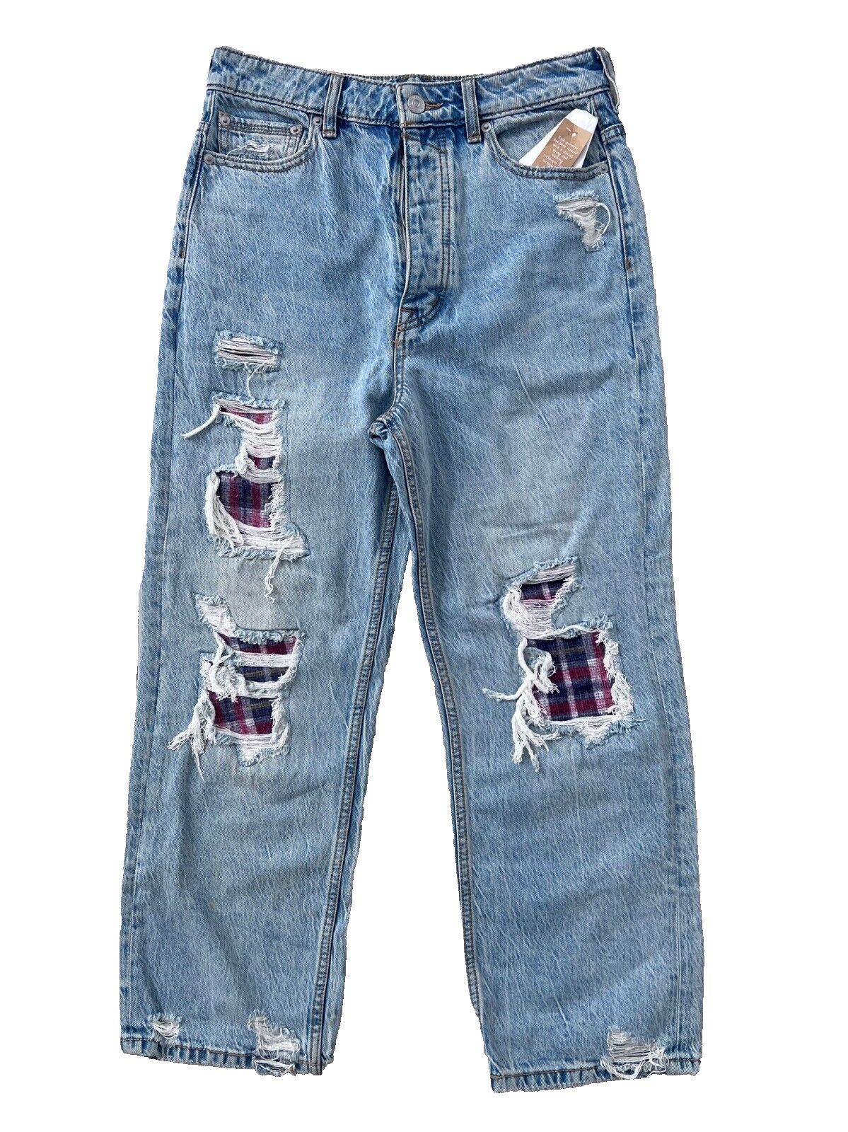 Free People Free People Patch Plaid 90s Boyfriend Denim Jeans 27 Size 27" / US 4 / IT 40 - 3 Thumbnail