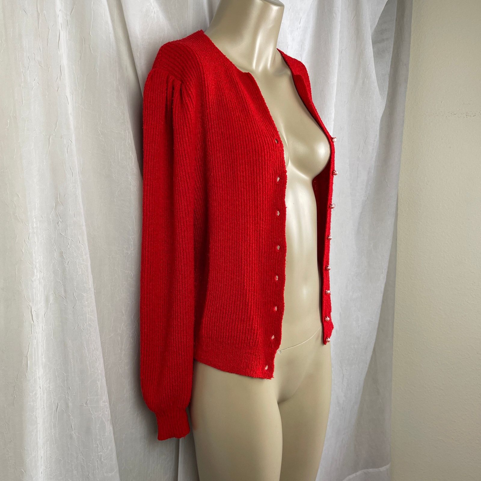 Vintage VTG 90’s Petites Just For You Red Cardigan Cozy Knit Sweater Size S / US 4 / IT 40 - 17 Thumbnail