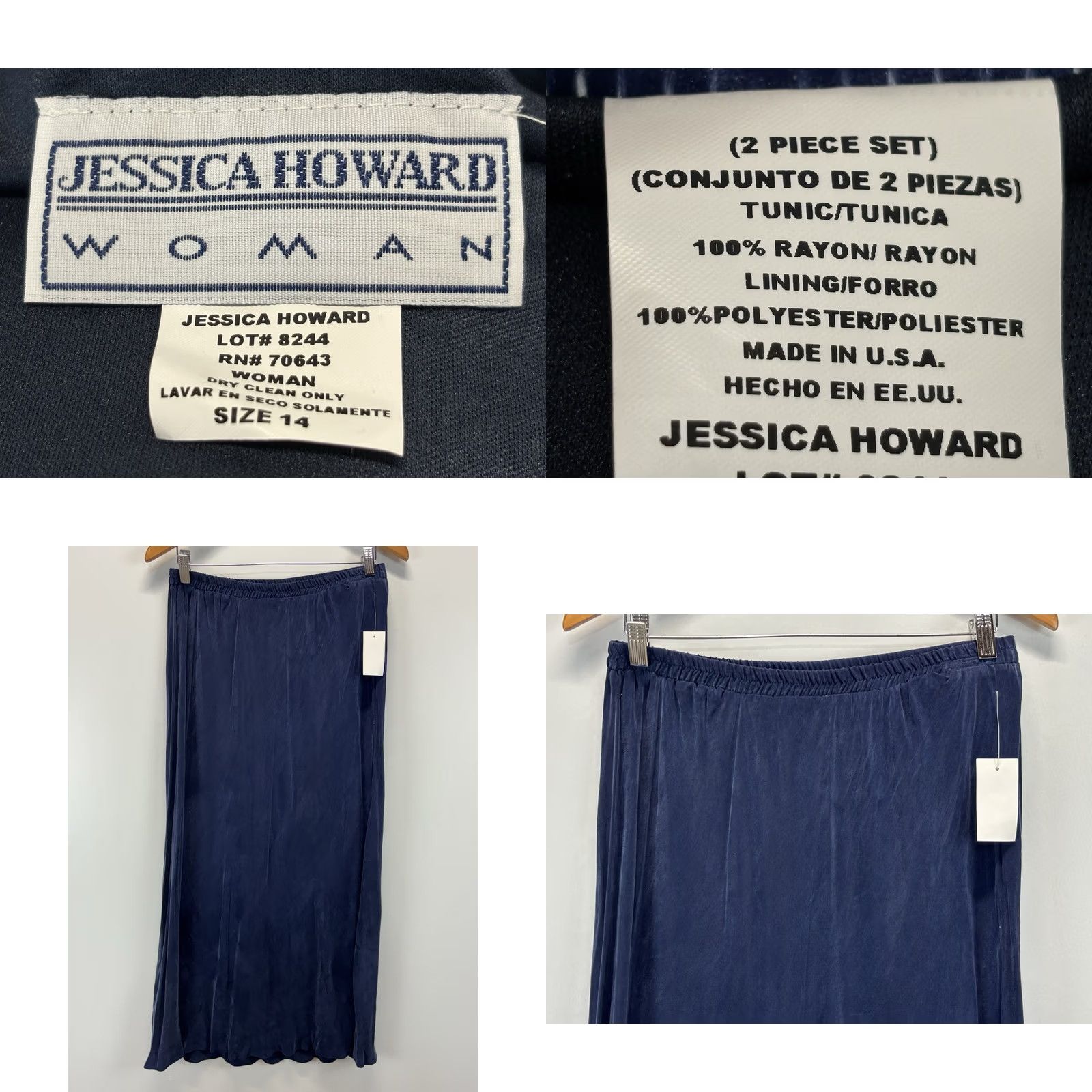 Vintage VINTAGE Jessica Howard 2 Pc Maxi Skirt Set Women's 14 Navy Blue Asymmetric USA Shirt/Skirt/Outfit/Set Mens Women Girls Boys Size 36" / US 14 / IT 50 - 8 Thumbnail
