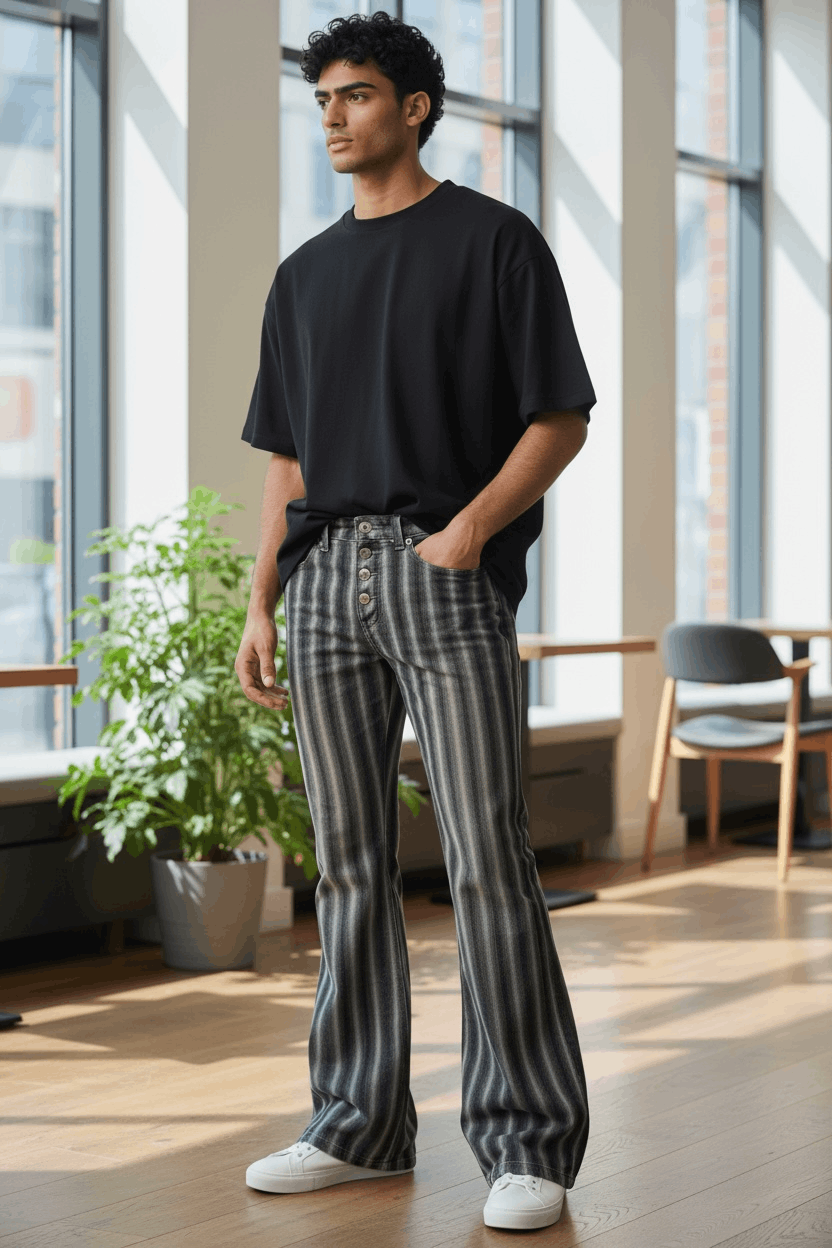 Tornado Mart 🔥TORNADO MART Shadow Stripes Poly-Coat Cotton ULTRA FLARE Size US 30 / EU 46 - 2 Thumbnail