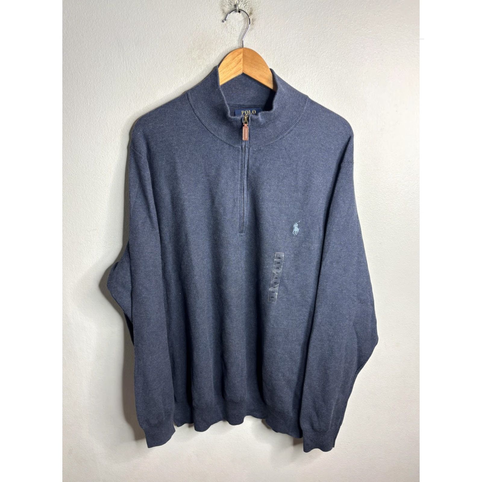 Polo Ralph Lauren Polo Ralph Lauren Sweater Mens Big 4XB Blue 1/4 Zip Mock Neck Pony pullover Knit Cotton Size US XXL / EU 58 / 5 - 2 Thumbnail